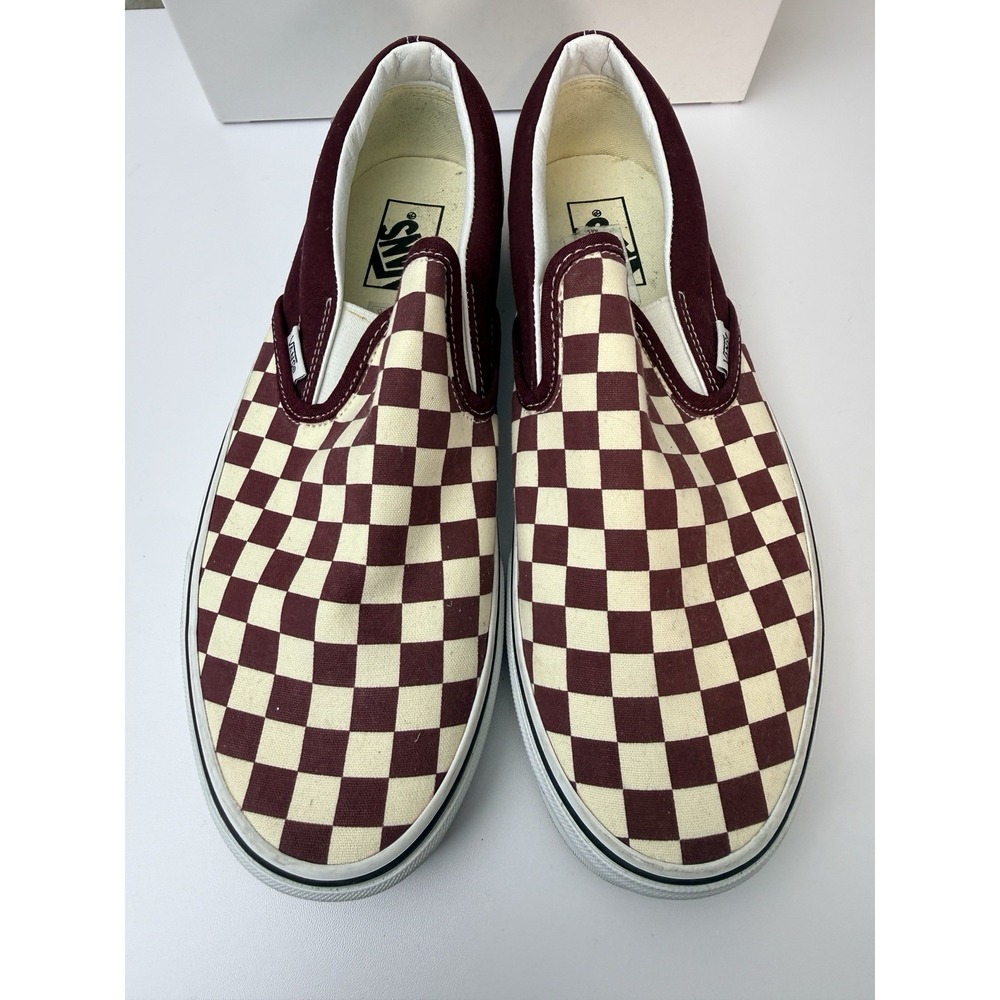 VANS  Checkerboard Classic Slip On Mens US Sz 10  EUR 43 Burgundy and Cream